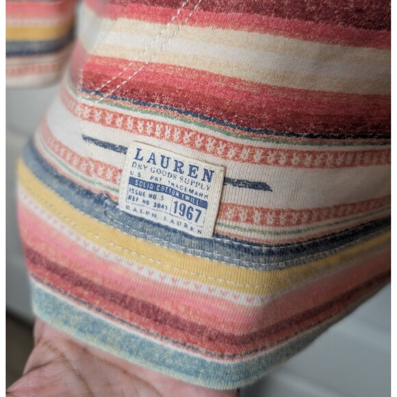 Lauren Ralph Lauren Hoodie Henley Top Size L Striped Southwestern Colorful - Picture 6 of 12
